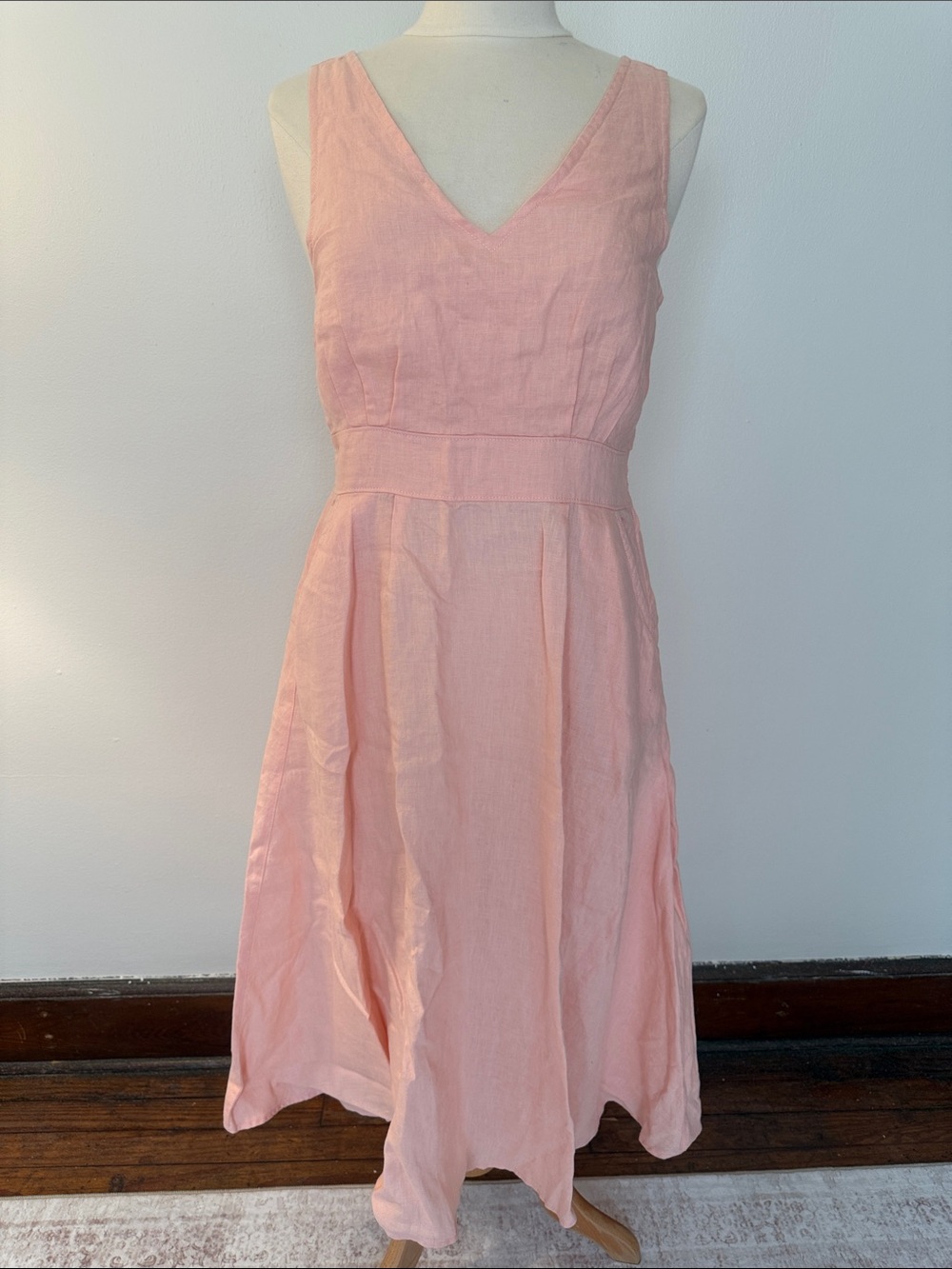 Sleeveless V-Neck light peach color Linen Dress